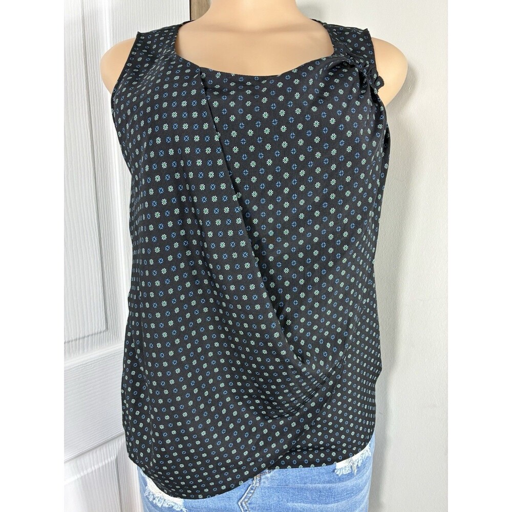 Loft Womens Top Sz XS Black Wrap Layer Ditsy Flower corpcore office work